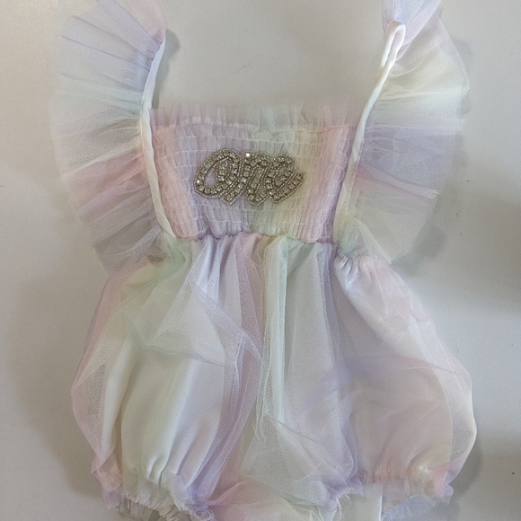 Pastel Rainbow Tulle Romper Clothes Outfit First Birthday Clothes Care Bears - Picture 2 of 12